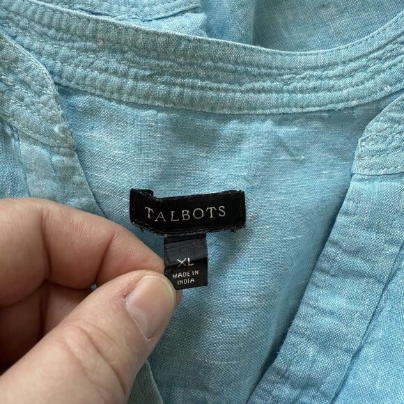 Talbots Blue Linen Tunic Roll Tab Sleeves Cool Beachy Women’s Size XL - Picture 7 of 8